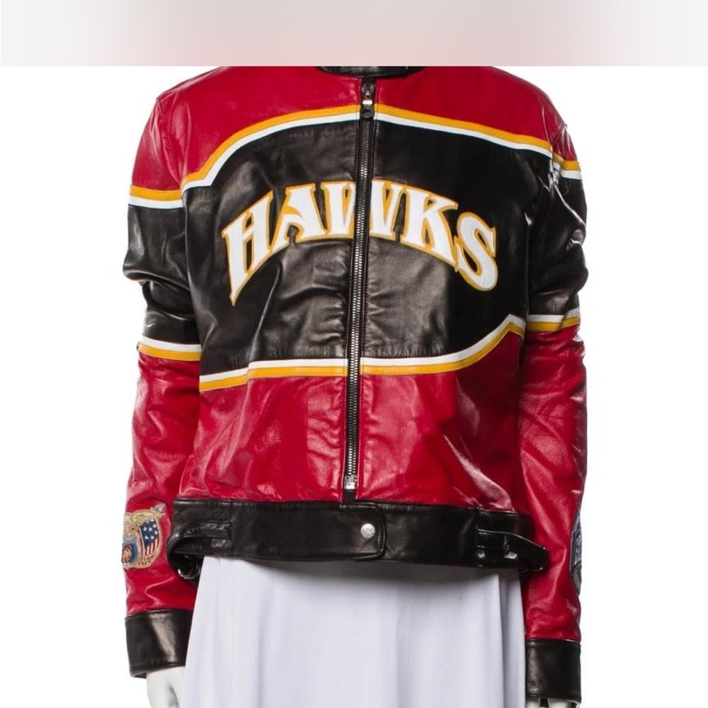 Jeff Hamilton Hawks Red and Black Leather Jacket